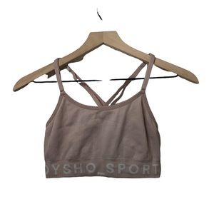 Oysho Sport Light Pink Strappy Racerback Logo Band Ribbed Sports Bra